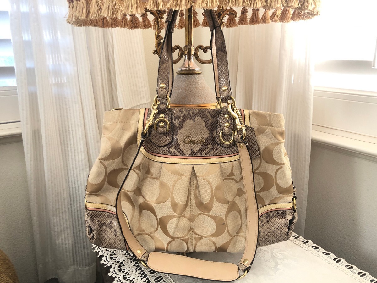 Coach Ashley Tote Spectator Snakeskin Signature Canvas Satchel