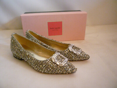 Kate Spade K5846 Buckle Up Metallic Silver Pointed Toe Flats UK