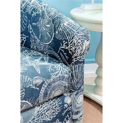 Home Square 2 Piece Swivel Coastal Wood Upholstered Club Chair Set in Blue - Picture 9 of 10