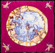 Wyoming Traders Wild Rag Windmill Cowboy Print Raspberry Silk Scarf - 34.5"