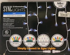 EZ-Illuminations 80ct Sync Blue LED Icicle Light Set Christmas Holiday 8 Functio
