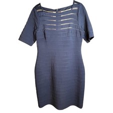 Adrianna Papell Navy Tiered Dress Women’s Size 10 Short Sleeves, Fully Lined