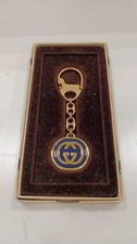 Authentic GUCCI OLD GUCCI Interlocking G Keychain KeyRing Gold/Blue W/Box