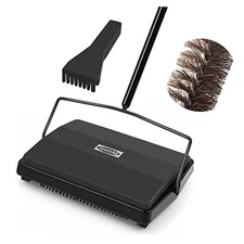  Carpet Floor Sweeper Manual with Horsehair, Non Electric Quite Rug Black