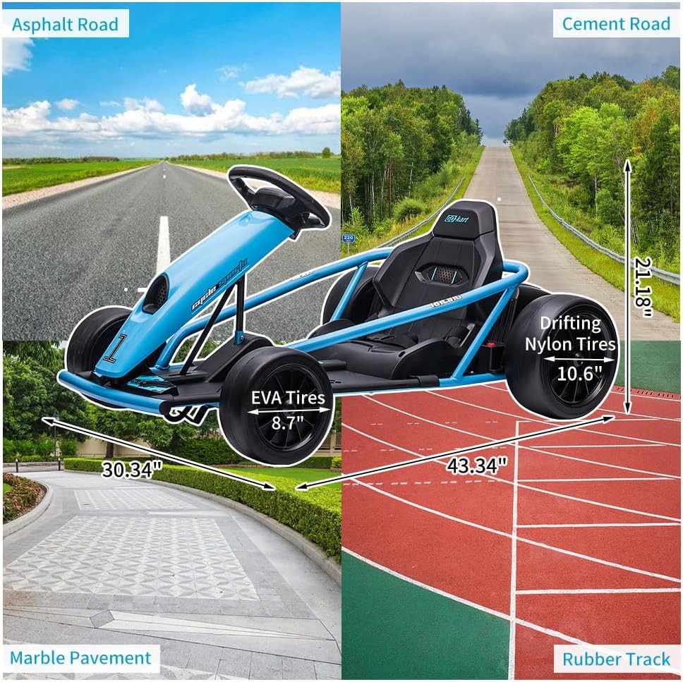 300W 24V 9Ah Ride-on Electric 8.1MPH Go Kart Car Toy Power Wheels Load 155Lbs