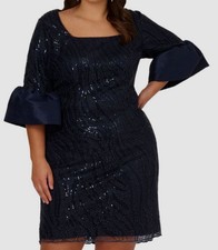 Adrianna Papell Women's Blue Bell Sleeve Sequined Sheath Dress Plus Size 14W
