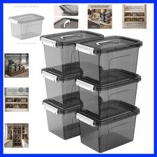 6 Quart Stackable Plastic Storage Bins with Lids, 6 Pack Clear Black Small Or...