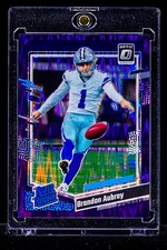 Brandon Aubrey RARE PURPLE SHOCK REFRACTOR INVESTMENT ROOKIE CARD SP RC. rookie card picture