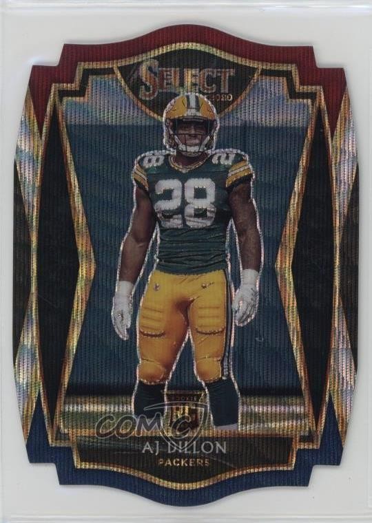 2020 Select Premier Level Tri-Color Prizm Die-Cut AJ Dillon #165 Rookie RC 1fw1