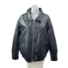 Fashion Nova Oversized Black Embossed Floral Vegan Leather Bomber Coat Jacket M