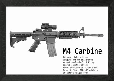 M4 Carbine Technical Specs Framed Wall Art Poster Canvas Print Picture