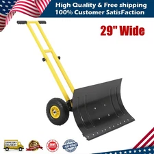 Extra-Large Snow Pusher Shovel With 5 Adjustable Blade Positions Anti-Skid Whee