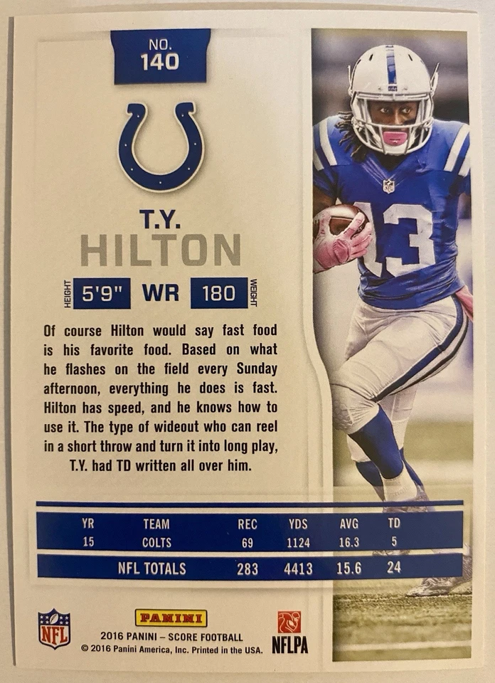 2016 Score - T.Y. Hilton #140 Jumbo Gold Zone /99 - Image 2 of 2