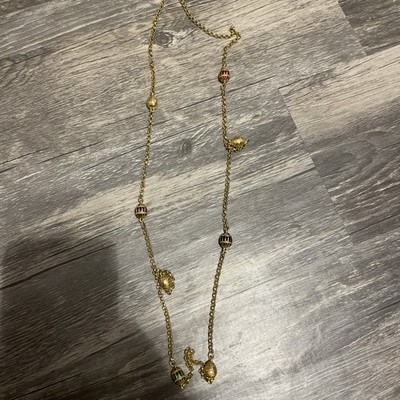 Joan Rivers Gilt & Enamel Fabergé Egg Station Necklace 1990s Statement Necklace