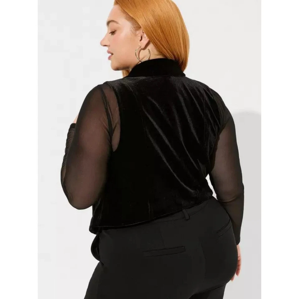NWT Torrid Black Velvet Military Vest Plus Size 1X 14/16 Stretch Button Front - Image 2 of 4