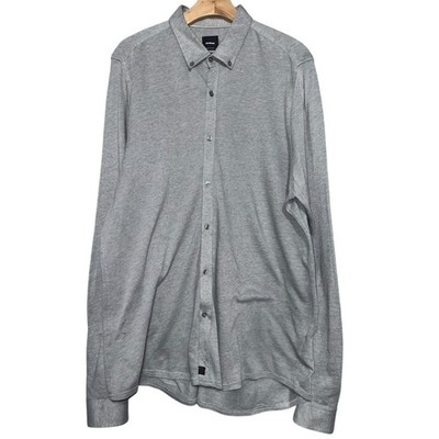 Strellson Men s 42 16.5 Black White Cotton Knit Long Sleeve Button Down Shirt