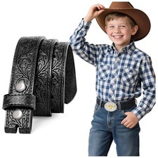 Western Belt Strap for Kids Boys Girls Toddler Genuine for Wasit 23"-26" Black
