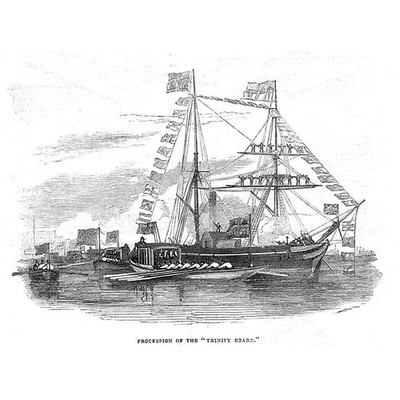LONDON Prozession der Dreifaltigkeitstafel an der Themse - antiker Druck 1843