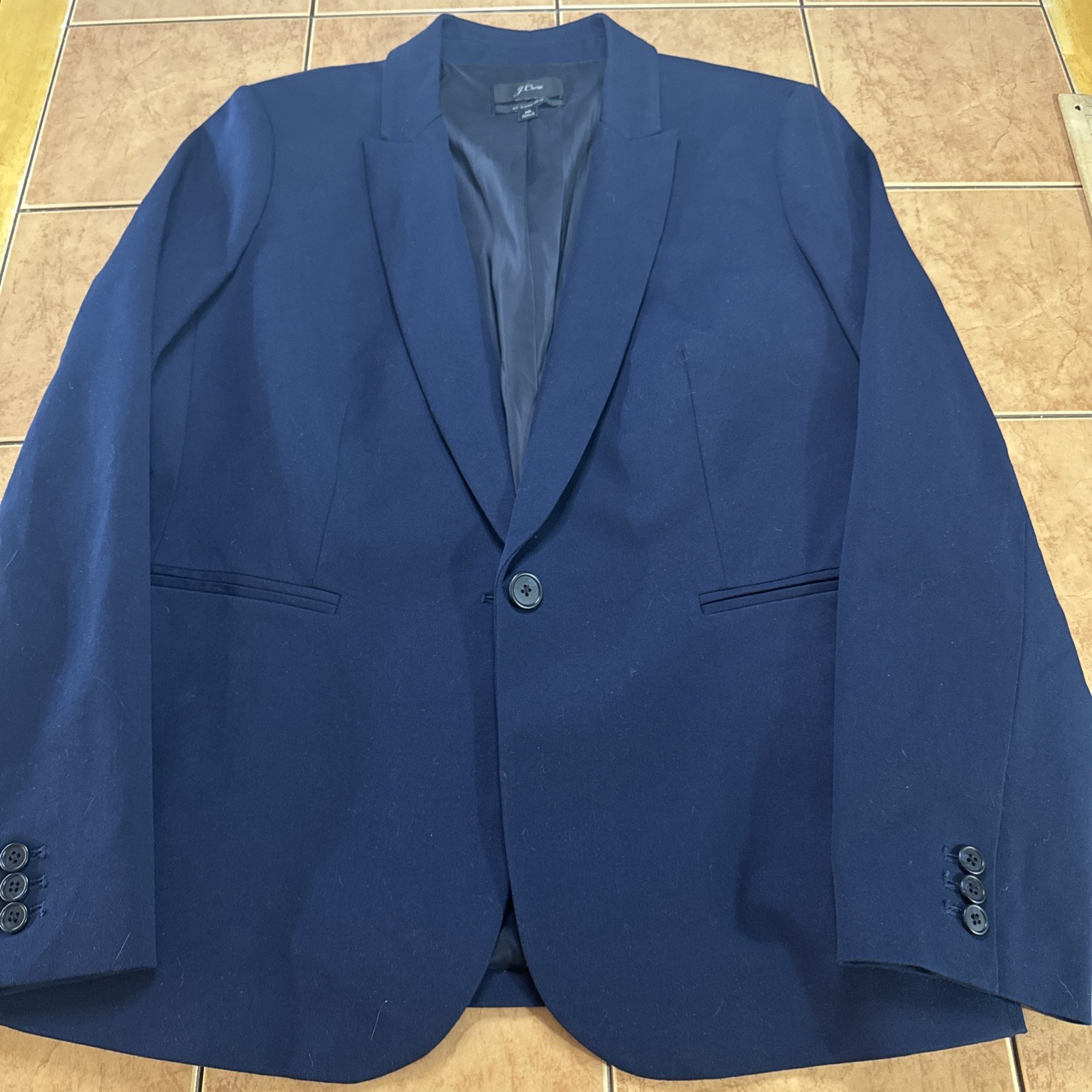 J Crew Blazer Women Sz 16 Navy Blue Bi Stretch Cotton Viscos