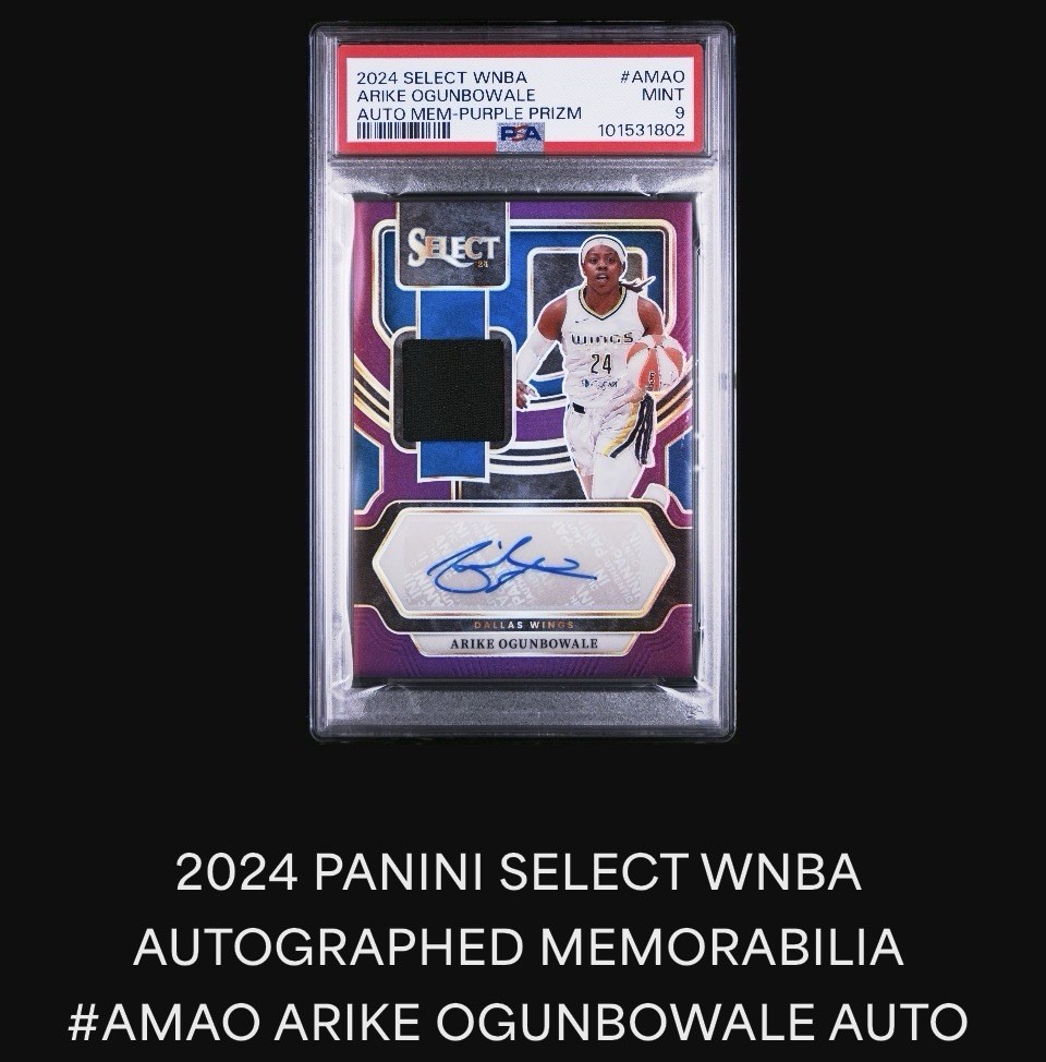 2024 POP 1⭐️ARIKE OGUNBOWALE⭐️PANINI SELECT WNBA⭐️AUTO⭐️PURPLE PRIZM⭐️/99⭐️PSA 9 view 5