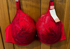 59 LANE BRYANT Cacique Red/Metallic Lace BOOST PLUNGE Bra NWT Size 46D
