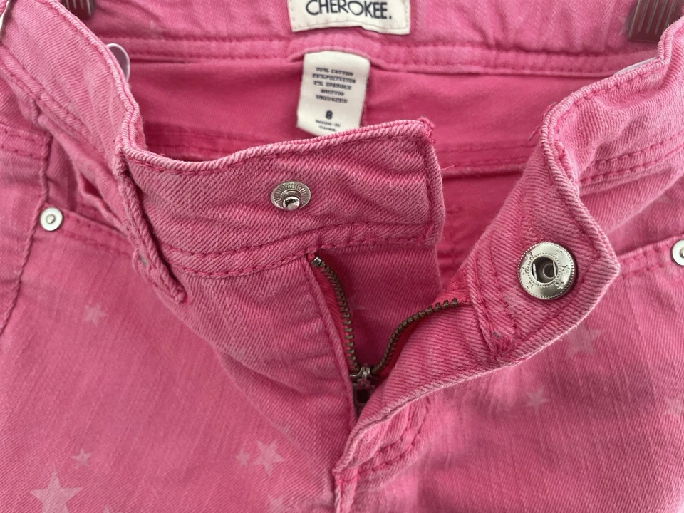 Cherokee Niños Niñas Estampado de Estrellas Mezcla de Algodón Cintura Ajustable Snap Jeggings Rosa 8 Foto 3 de 4