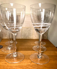 Set of 5 Crystal White Swirl Design LARGE Hand Blown Wine Water glasses 8" h