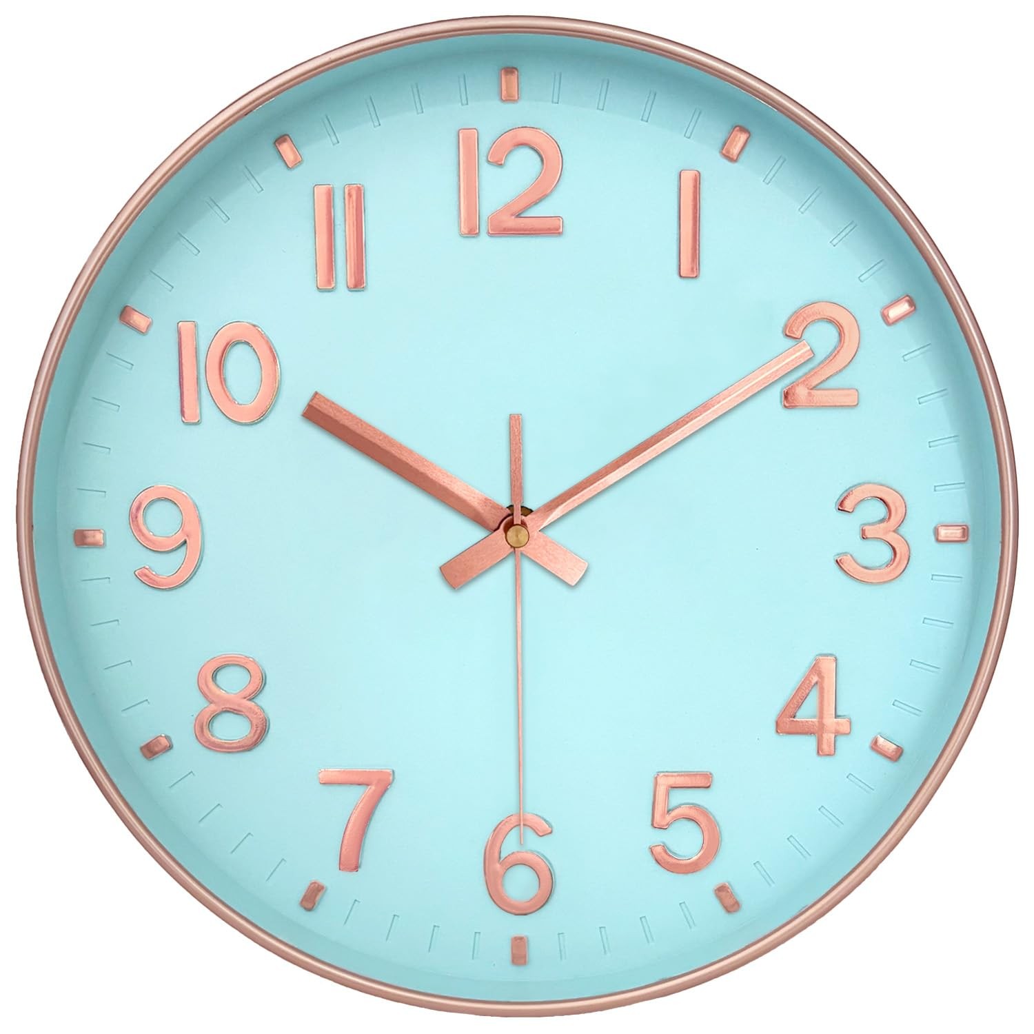 12 Inch Wall Clock Battery Operated Non Ticking Silent Analog Large Number Blue