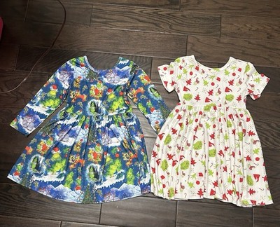 7/8 Grinch Girl Dresses Bundle Lot Christmas Holiday Kids Green White Costume B5