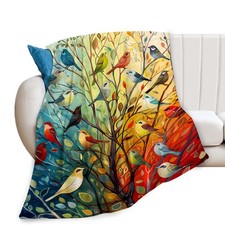 Colorful Birds Tree Decor Throw Blanket - Gifts for Bird Lovers, Girls, Boys ...