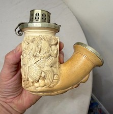 LARGE Antique 1800's hand carved German meerschaum silver knight smoking pipe