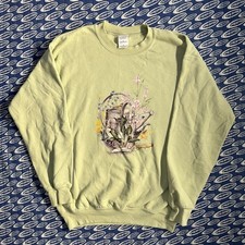 Vintage Women  s Nature Flowers Garden Crewneck Sweatshirt Light Green Medium