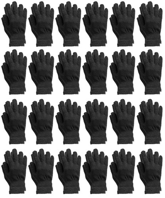 #ad 24 PK Wholesale Bulk Winter Gloves Unisex Bulk Pack Warm Thermal Gloves Black $36.00