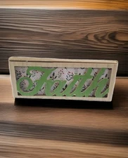 New FAITH Word Green Wood Wooden Sign Freestanding Primitive Country Rustic 