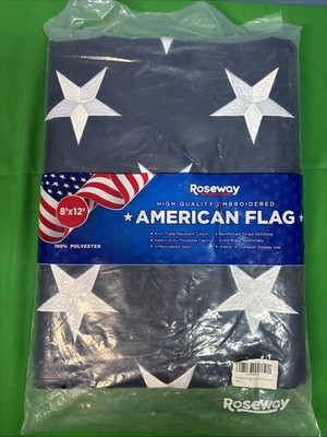 Brand New Roseway 8x12 FT American Flag Heavy duty Embroidered Stars Brass Grom