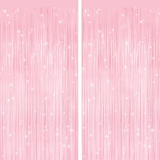 2 Pack Pastel Pink Metallic Tinsel Foil Fringe Curtains, Door Streamers Photo