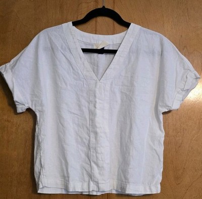 Universal Thread Women's White Linen Blend Short Sleeve Top Size Small
