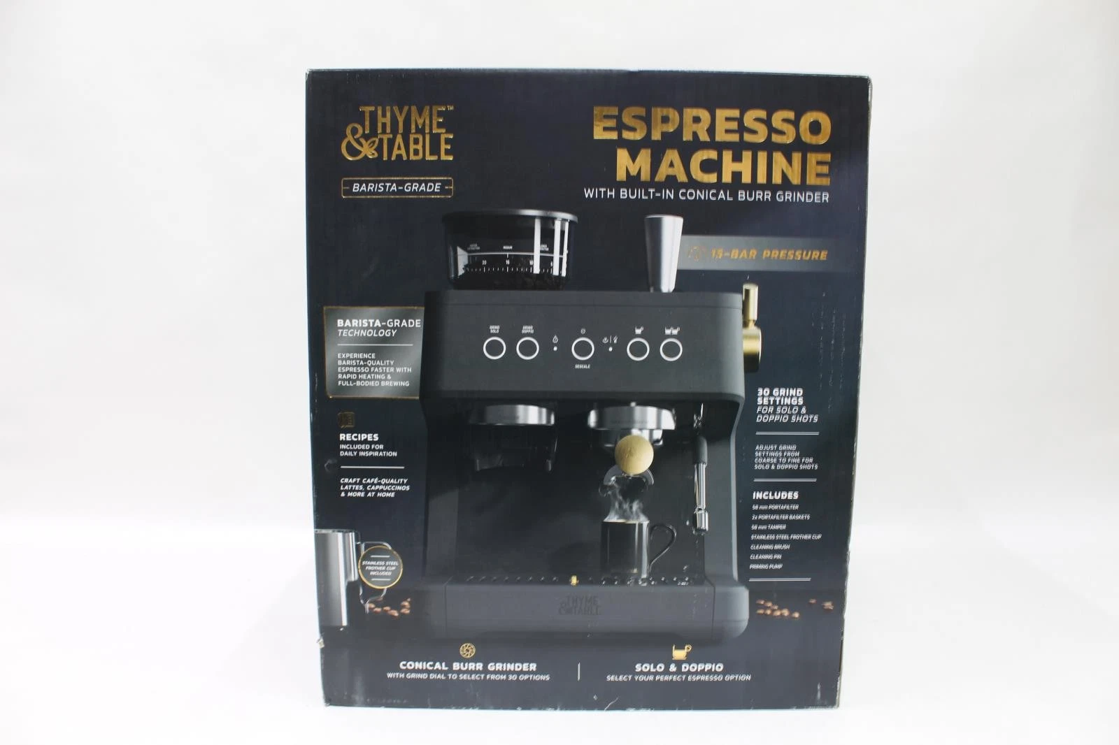 Thyme & Table Barista Grade Espresso Machine with 15-Bar Pressure, Slate
