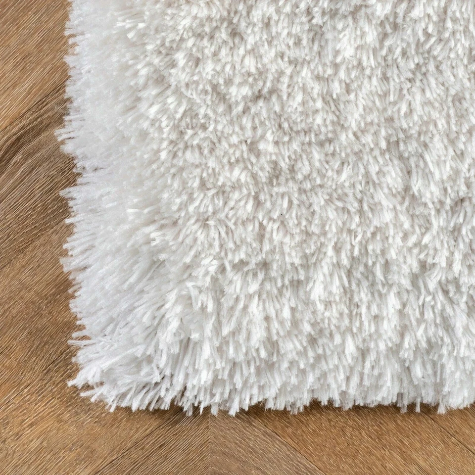 Handmade Contemporary Modern Fluffy Plush Shag Area Rug in Ivory - Image 4 of 4