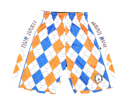 Flow Society Youth Medium Lacrosse Shorts NWT Argyle Orange Blue Attack Short