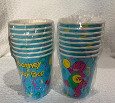 NOS Vintage 1993 Barney & Baby Bop 8 Cups 9 OZ  Each by Hallmark Set of 2