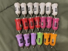 Single USB Car Charger/Adapter 12-24VDC to 5VDC 1A Multi-color 20 Pack