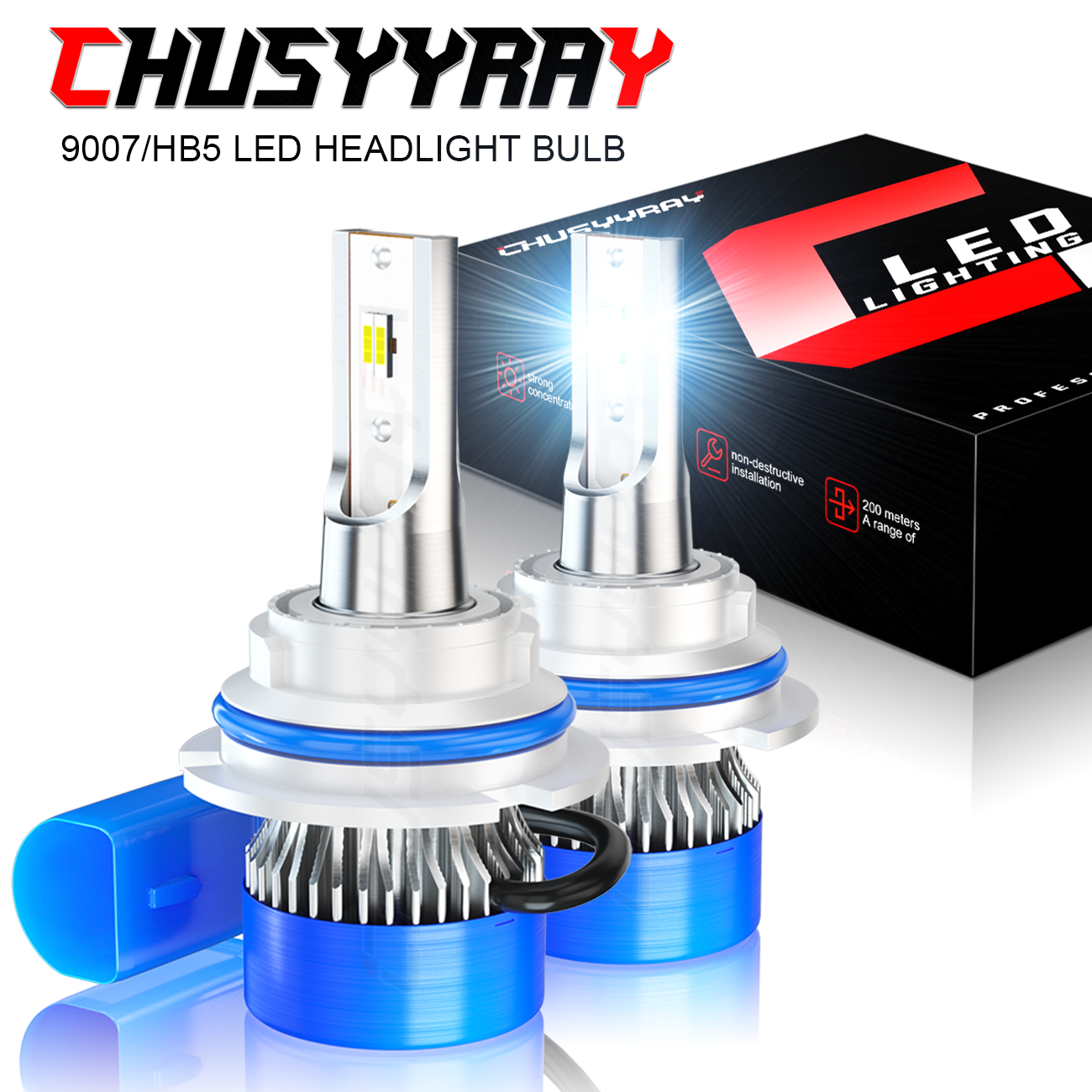 Super Bright 9007 LED Headlight Bulbs HB5 High Low Beam Kit 6000K White 30000LM