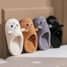 Women's Cat Plush Slippers Cozy Winter House Shoes Soft Non Slip Indoor