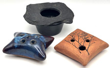 Unique Flower Frogs Ikebana Lot of Three: Studio Art Pottery 2 Slate 1