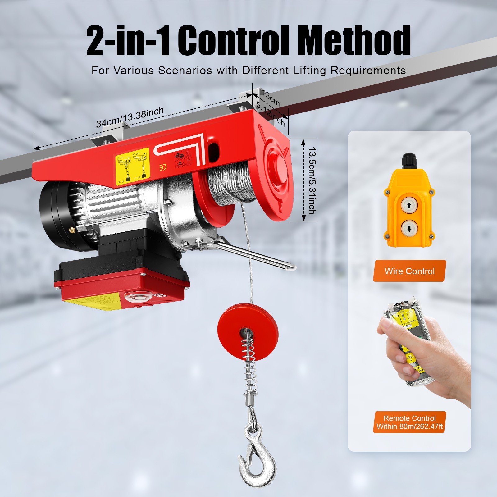 660LBS Electric Hoist Electric Winch Crane 39ft Lifting Hoist w/Remote Control