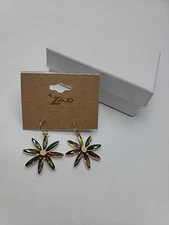 Zad Earrings Gold-tone Green Pink AB Crystal Dangle 1.5" Gift Boxed Flower Sun