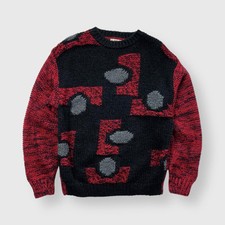 Vtg 80s 90s Saturdays Chunky Knit Abstract Sweater, Geometric AOP Acrylic S