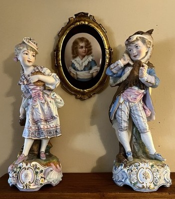 Antique French Bisque Jean Gille/ Vion Baury Pair Of Kids Figurines Rare