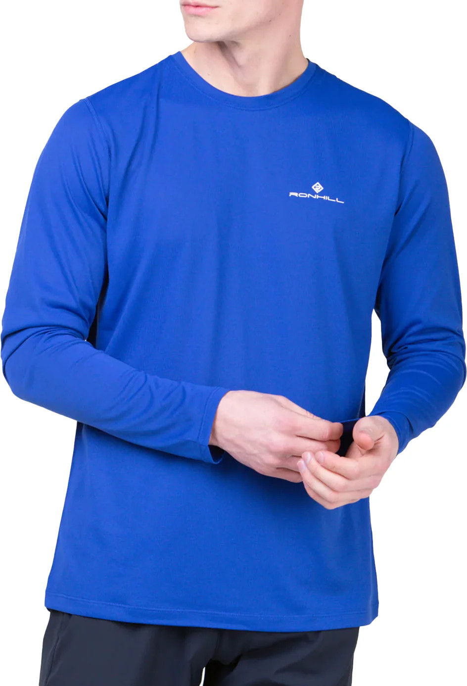 Camiseta deportiva transpirable ligera de manga larga azul para correr Ronhill Core para hombre